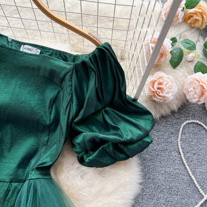 Enchanted Puff-Sleeve Mesh Dress