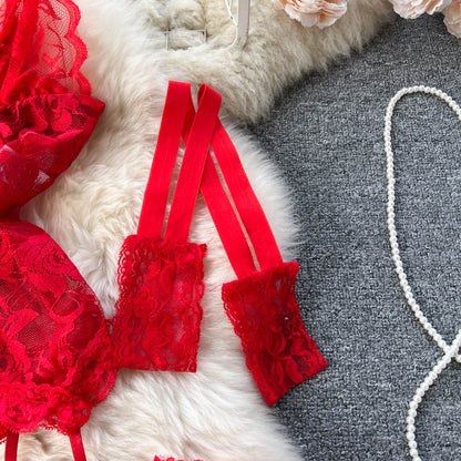 Red Lace Hollowed See-through Jumpsuit