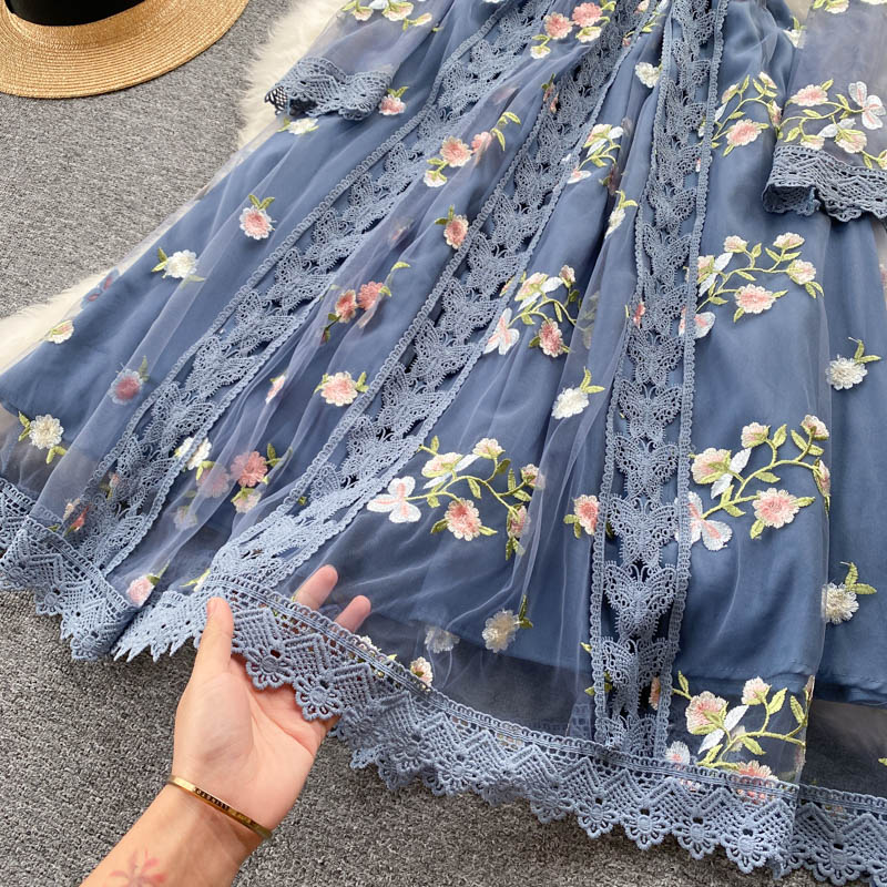 Embroidered Lace And Mesh Embroidered Dress