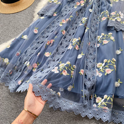 Embroidered Lace And Mesh Embroidered Dress