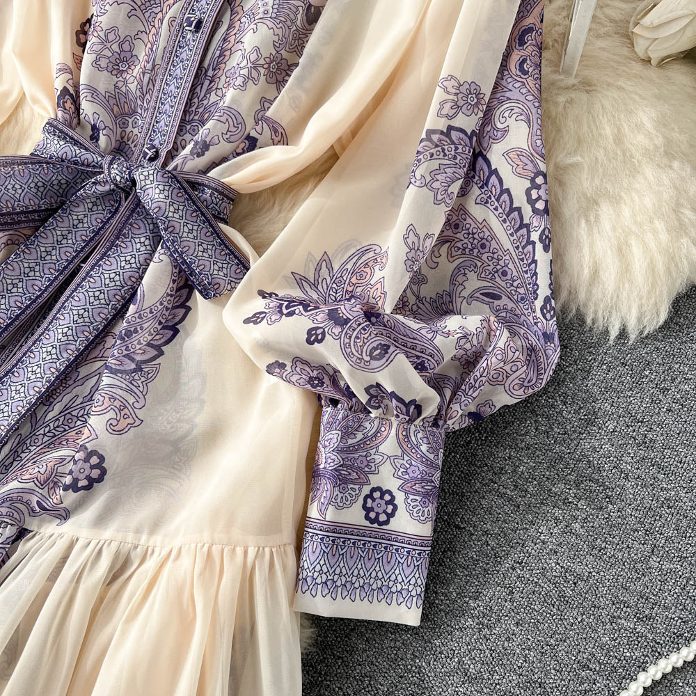 Courtly Floral Printed Chiffon Dress