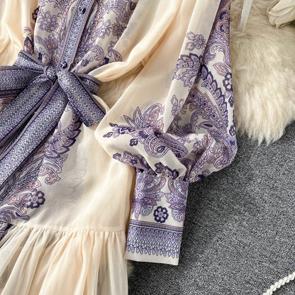 Courtly Floral Printed Chiffon Dress