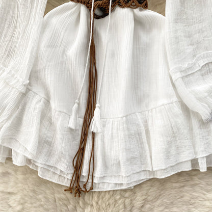 Sweetie Lace-up Ruffled White Dress