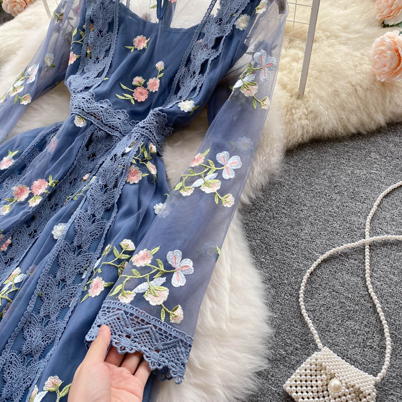 Embroidered Lace And Mesh Embroidered Dress