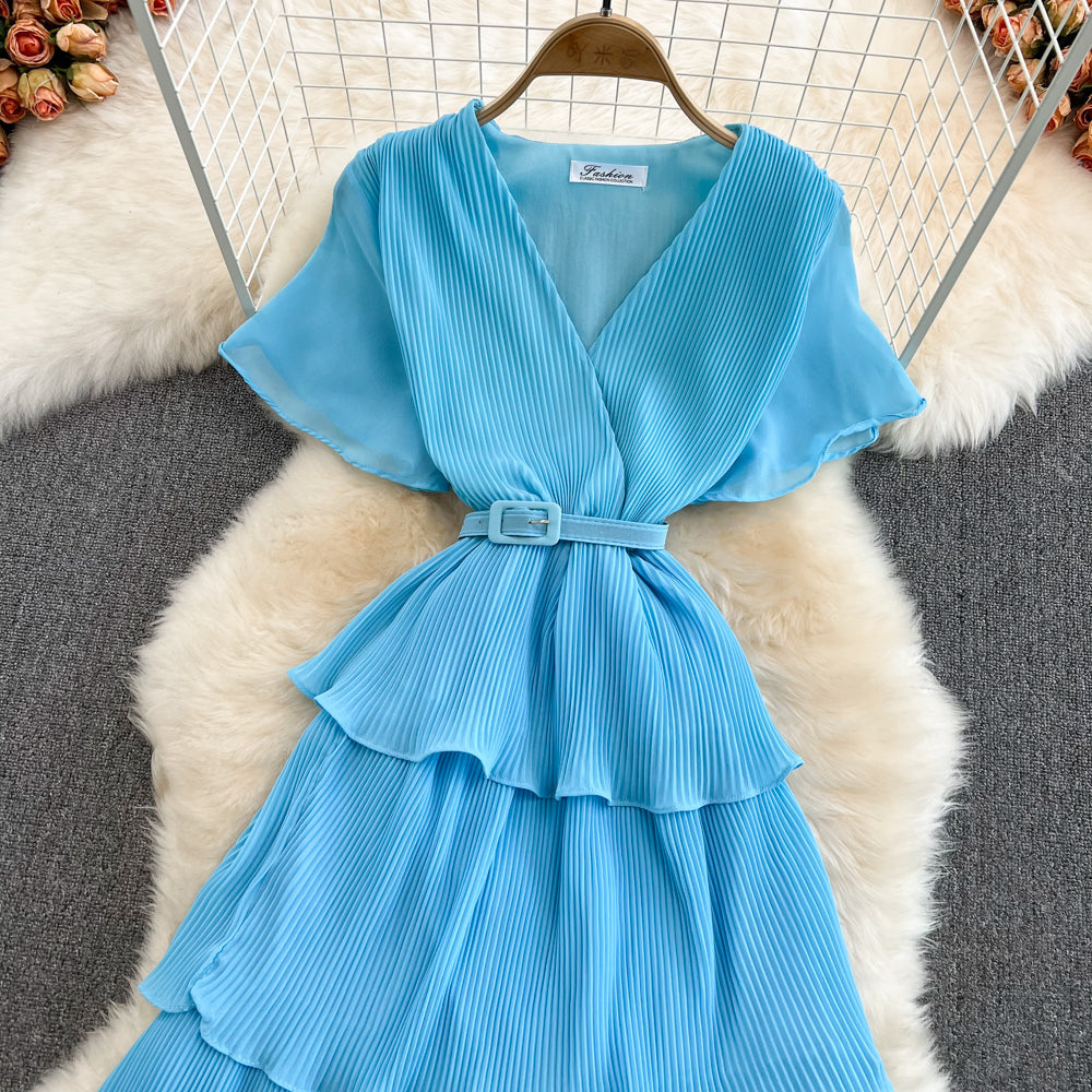 V-Neck High Waist Cake Dress