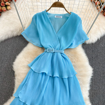 V-Neck High Waist Cake Dress