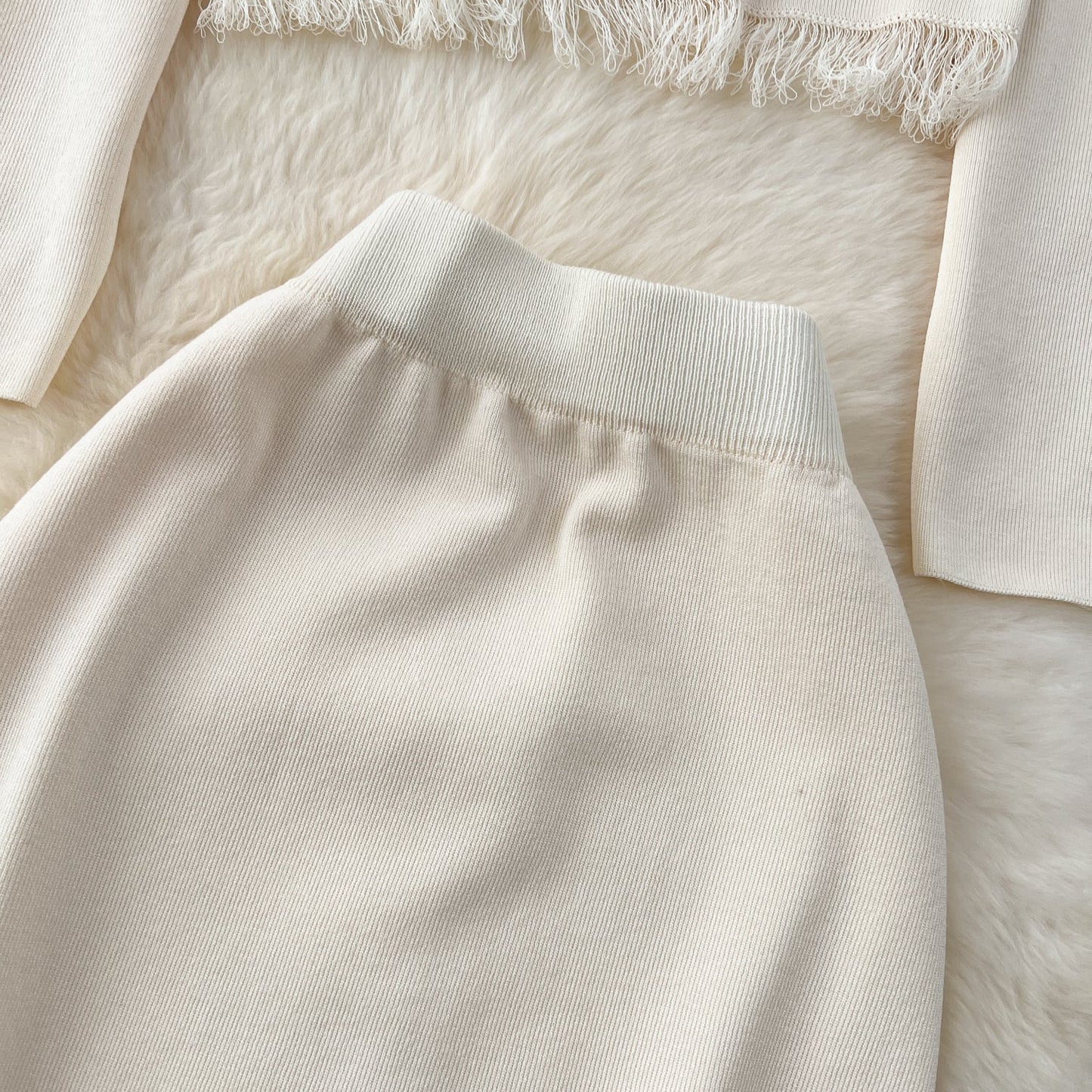 Cardigan&Half-body Skirt Fringed Knit 2Pcs