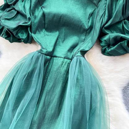 Enchanted Puff-Sleeve Mesh Dress