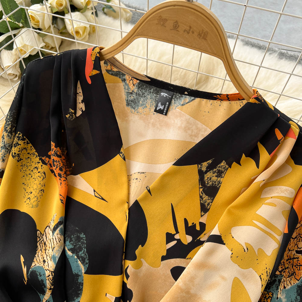 French Style Floral Printed Chiffon Dress