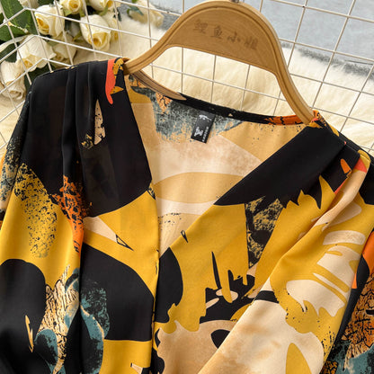 French Style Floral Printed Chiffon Dress