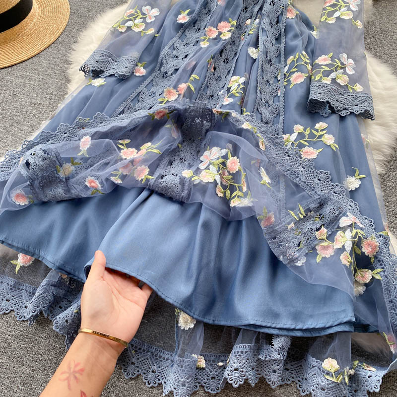 Embroidered Lace And Mesh Embroidered Dress