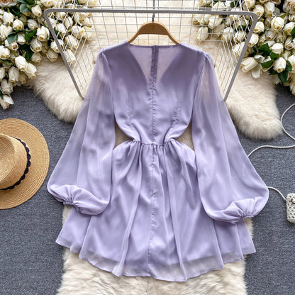 Beaded V-Neck Chiffon Evening Dress