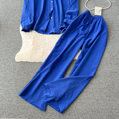Loose Shirt&Wide-leg Trousers 2Pcs