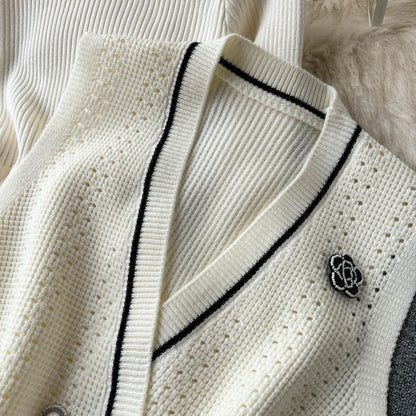 Knitted Mesh Dress&V-neck Cardigan 2Pcs