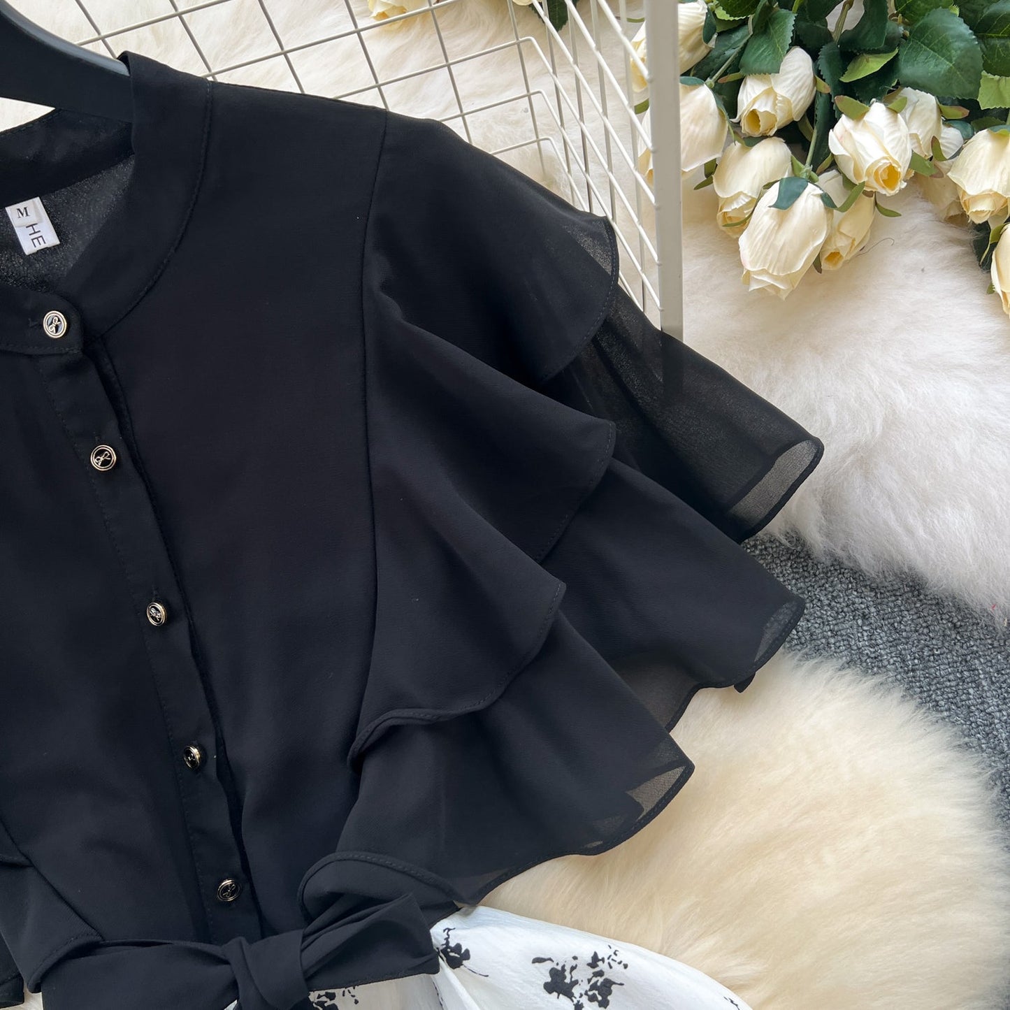 Floral Patchwork Black Shirt Dress
