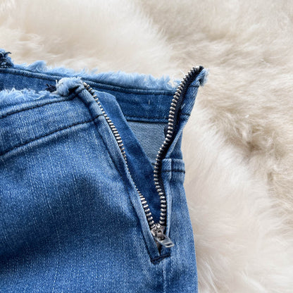 Jeans im koreanischen Stil mit Pelzbesatz und ausgestelltem Bein