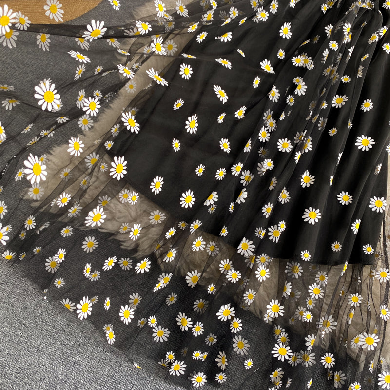 Off-the-shoulder Mesh Embroidered Chrysanthemum Dress