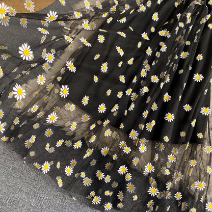 Off-the-shoulder Mesh Embroidered Chrysanthemum Dress