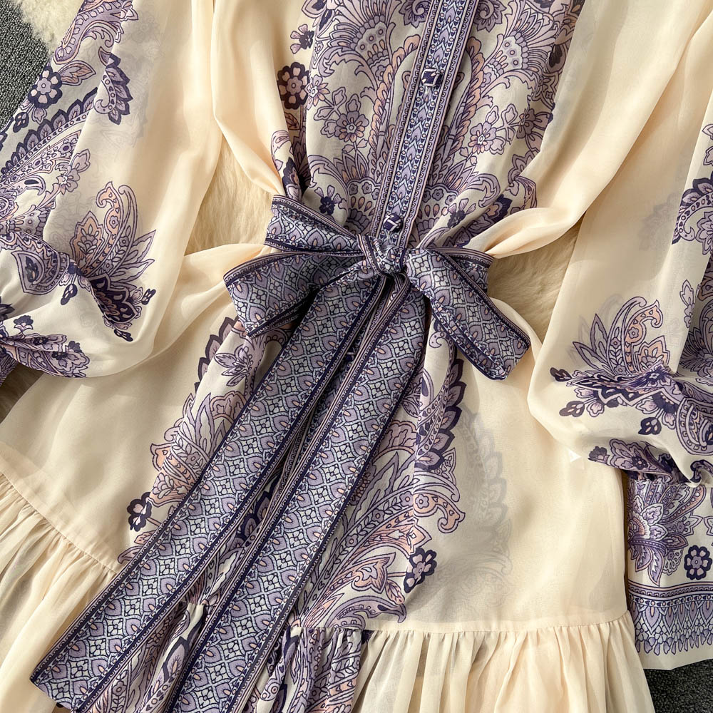 Courtly Floral Printed Chiffon Dress