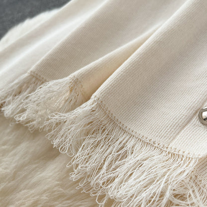 Cardigan&Half-body Skirt Fringed Knit 2Pcs