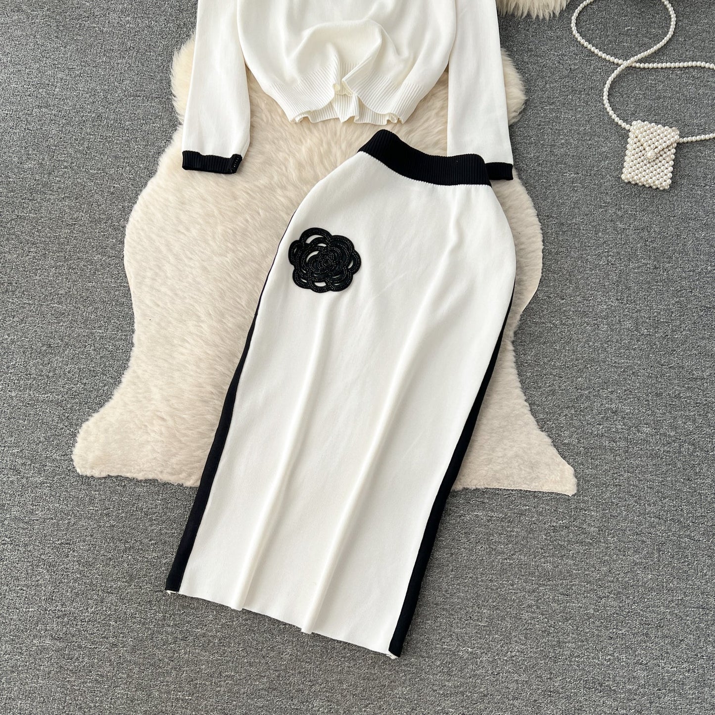 Round Collar Sweater&Skirt Knitted 2Pcs