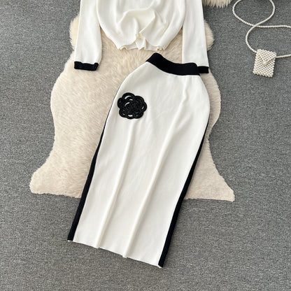 Round Collar Sweater&Skirt Knitted 2Pcs