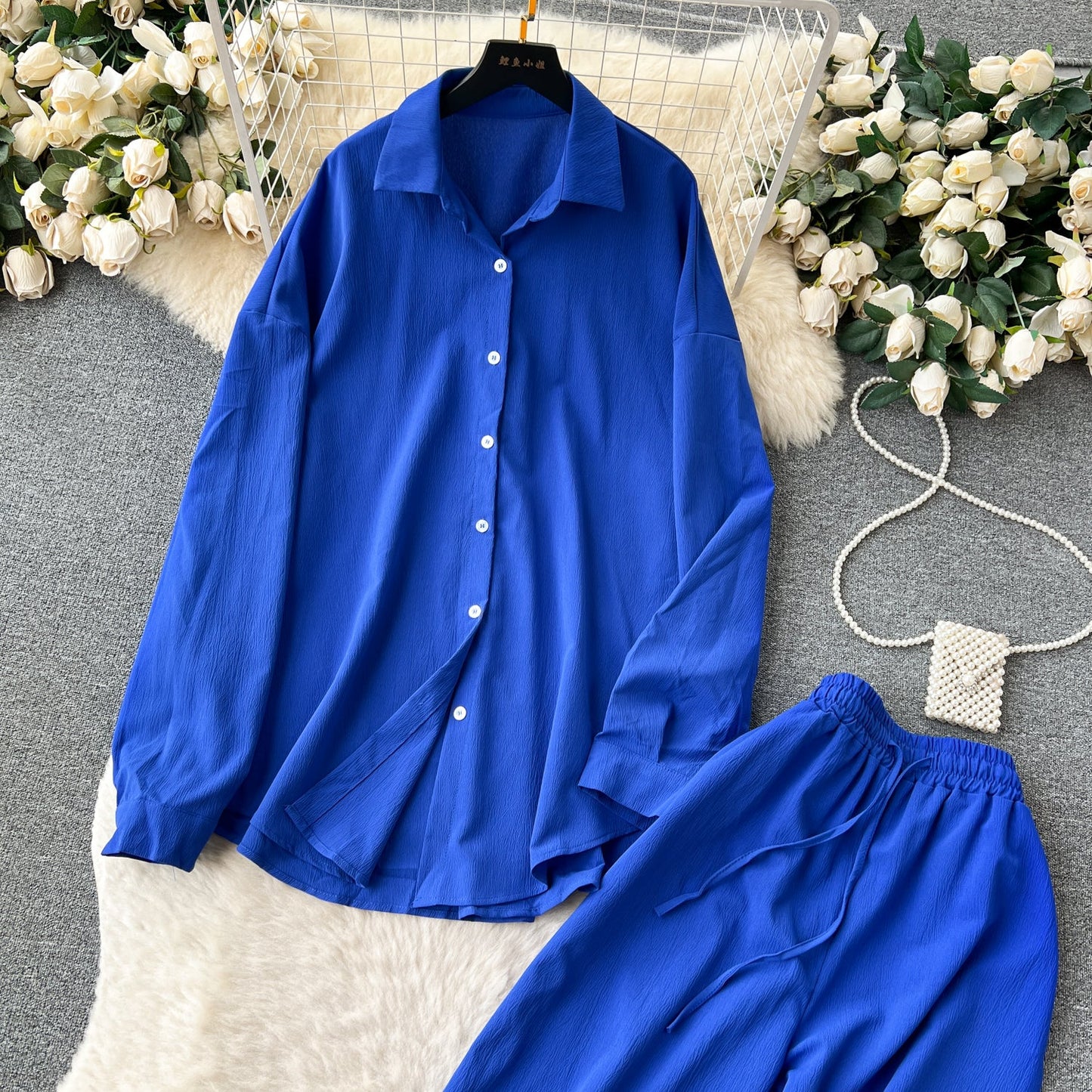 Loose Shirt&Wide-leg Trousers 2Pcs