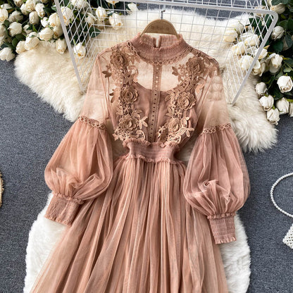 Embroidered Mesh Sleeve Sling Two-Piece Dress
