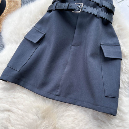 Double Strap Tailored Pencil Skirt Suit