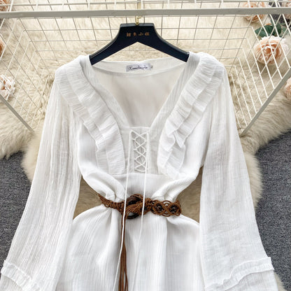 Sweetie Lace-up Ruffled White Dress