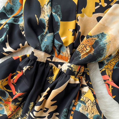 French Style Floral Printed Chiffon Dress