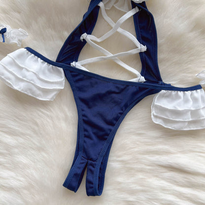 Maid-Themed Panel Lace-Up Romper