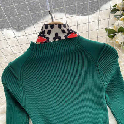 Knitted Long-sleeved Fake Two-piece Dress