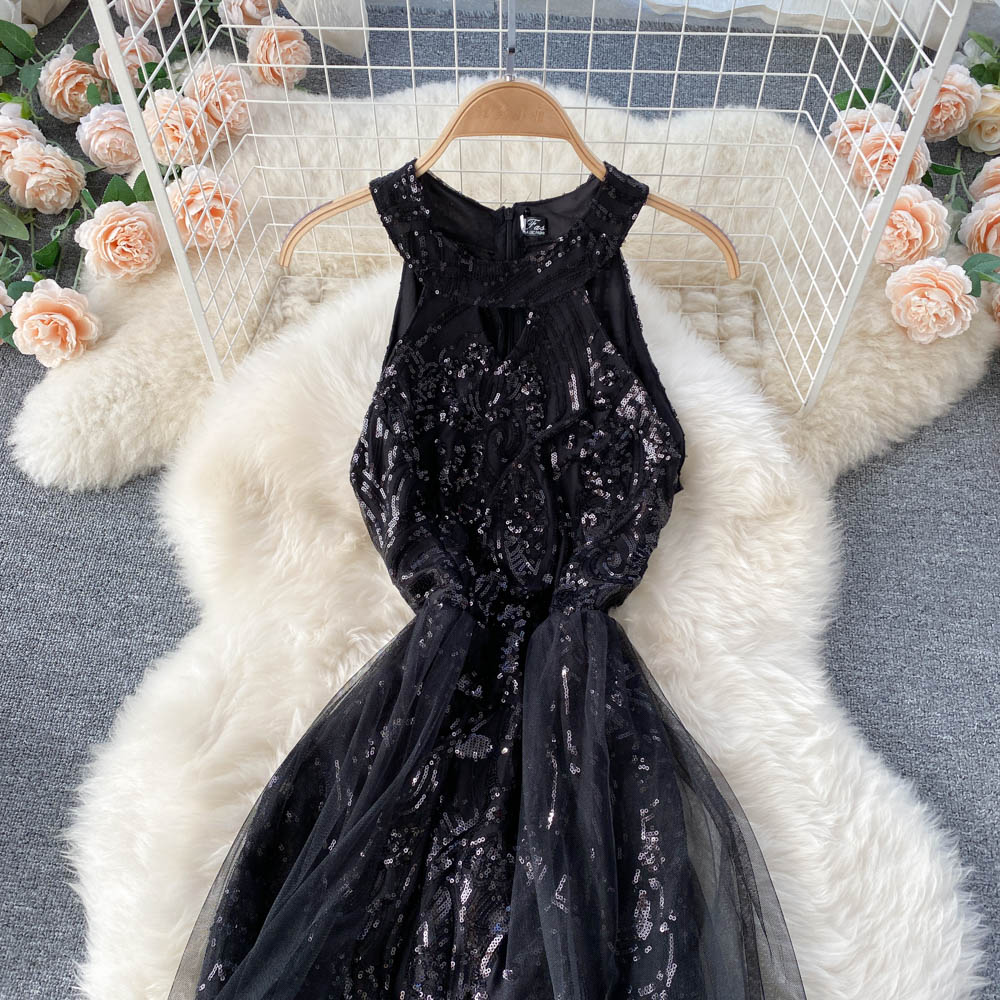 Off-the-shoulder Sequined Mesh Dress