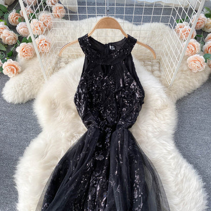 Off-the-shoulder Sequined Mesh Dress