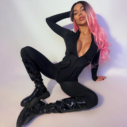 Zipped Slim-fitting Sportswear Jumpsuit