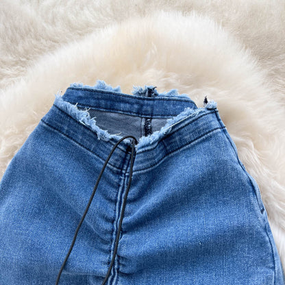 Jeans im koreanischen Stil mit Pelzbesatz und ausgestelltem Bein
