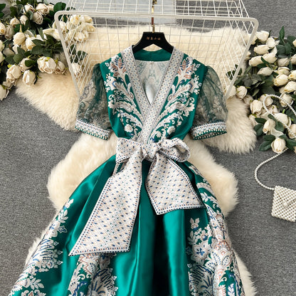 Bow-Tie Floral Print V-Neck Dress