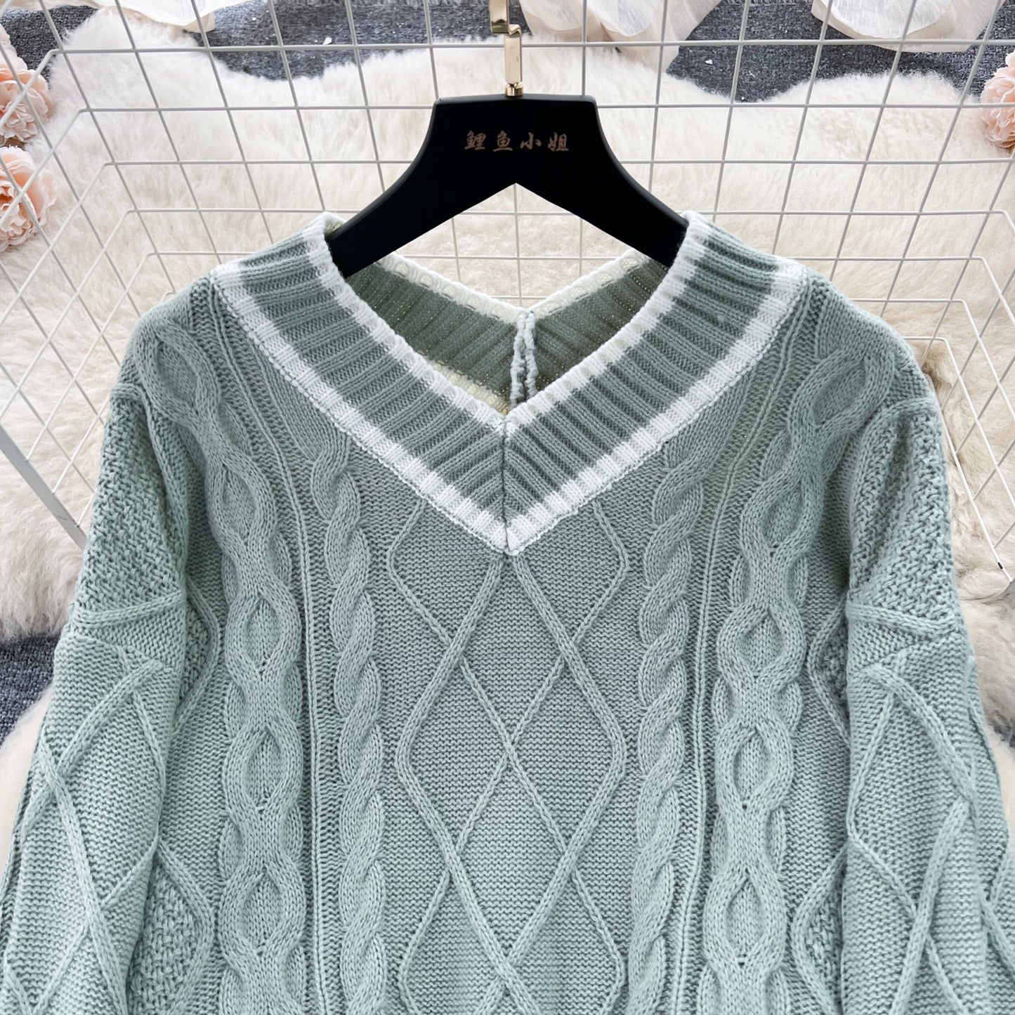 Twist-knitting Sweater&Fishtail Skirt 2Pcs