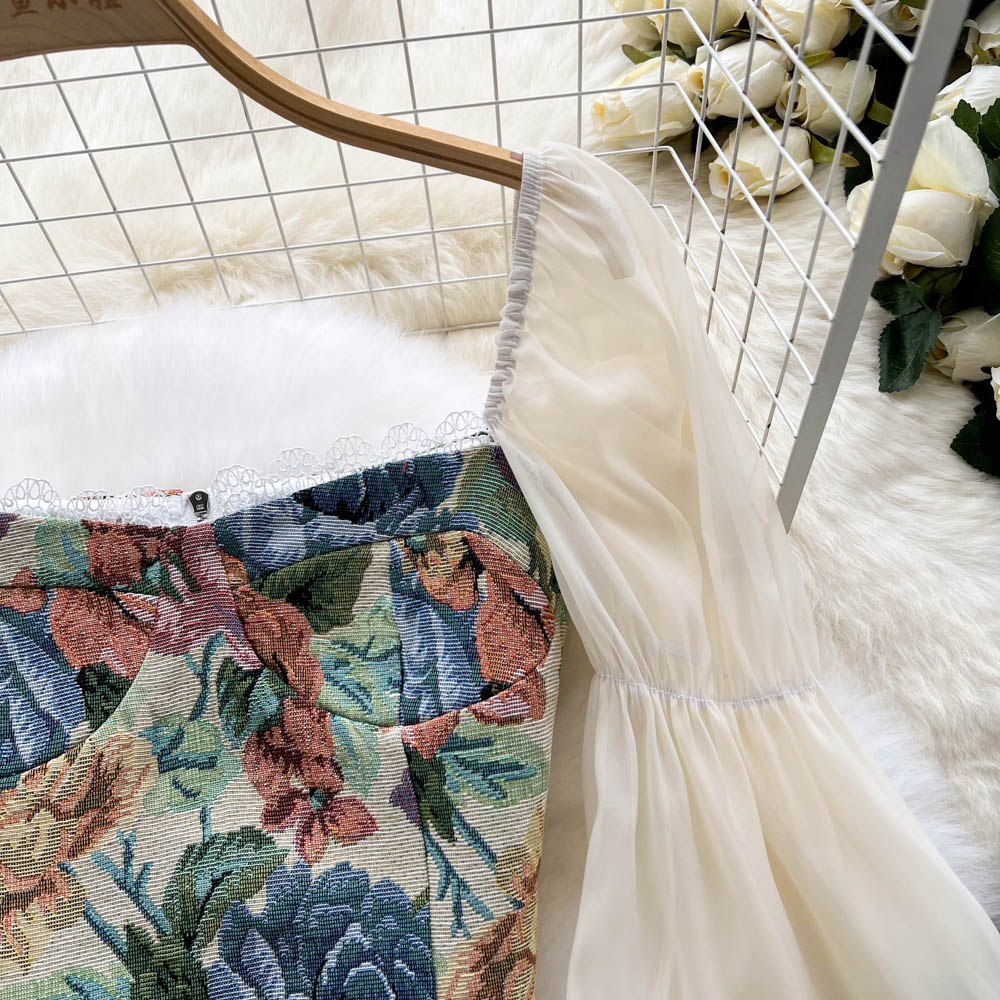 2pcs Bubble-sleeve Top with Pleated Skirt