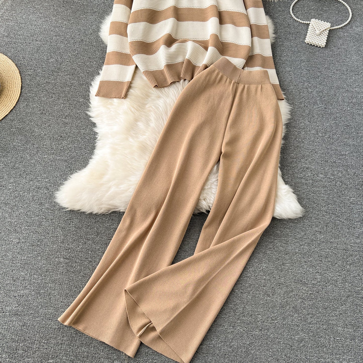 Striped Sweater&Wide-leg Pants 2Pcs