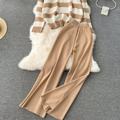 Striped Sweater&Wide-leg Pants 2Pcs