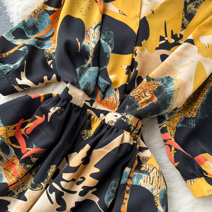 French Style Floral Printed Chiffon Dress