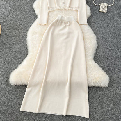 Cardigan&Half-body Skirt Fringed Knit 2Pcs
