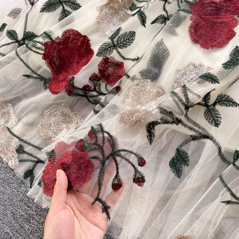 Embroidered Mesh Stitching Knitted Dress