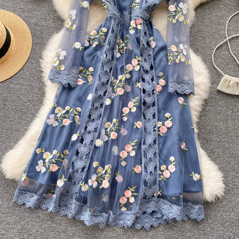 Embroidered Lace And Mesh Embroidered Dress