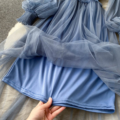 Embroidered Mesh Sleeve Sling Two-Piece Dress