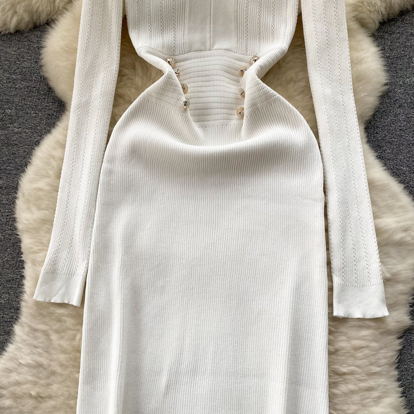Vintage Double-breasted Knitted Dress