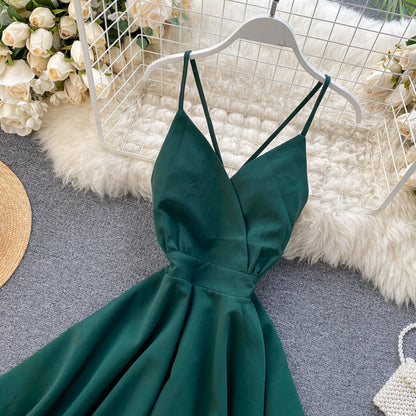 V-neck Halter Double-layer Ruffle Dress