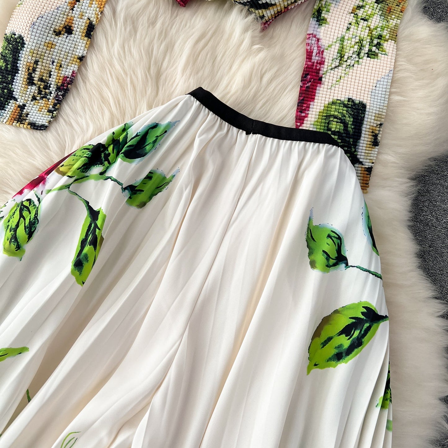 Pleated Knitwear&Wide-leg Trousers Printed 2Pcs
